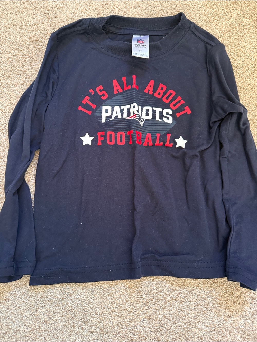 NFL Kids Navy Patriots Long-Sleeve Football Tee
